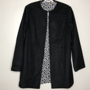 Betsey Johnson Women's Large Black Wool Blend Reversible Snow Cheetah Print Coat